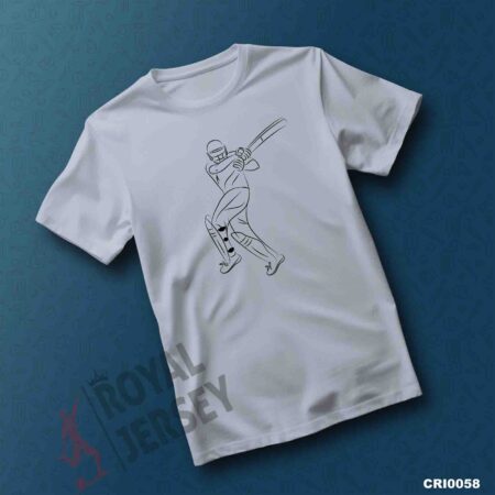 Cricketer Outline Design Art Round Neck T-shirt